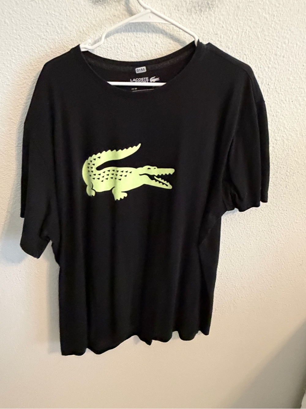 Lacoste Black Tee with Neon Green Croc Logo